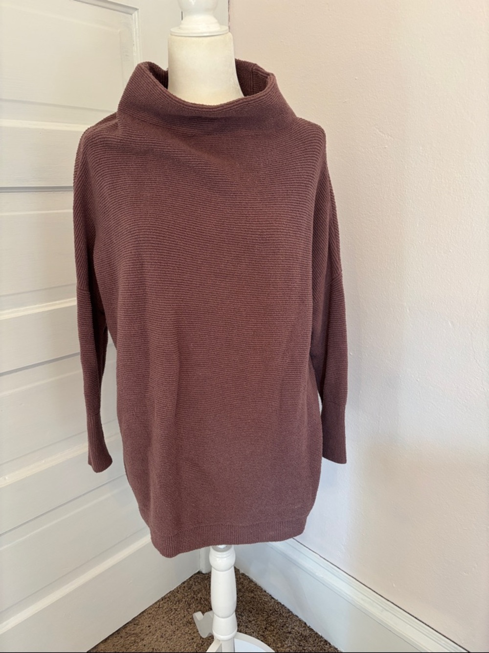 Free People Dusty Mauve Cowl Neck Tunic Sweater